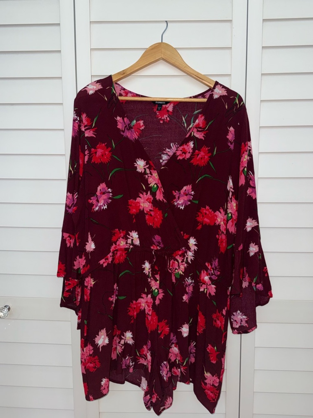 Express Burgundy Floral Jumpsuit Romper